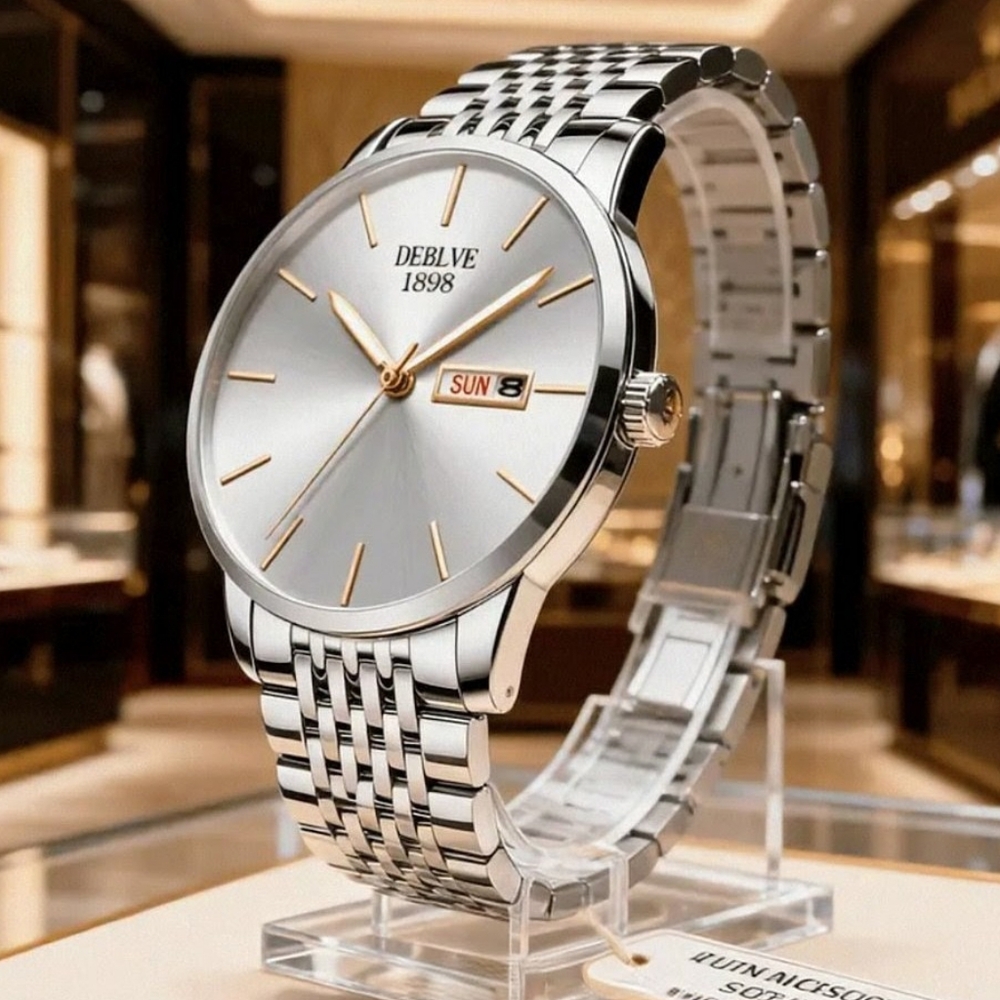 Men's Luxery Stainless Steel DEBLVE Watch Waterproof, Date/Time, Expansion Band